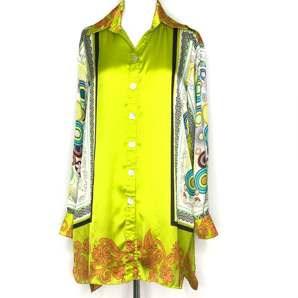 Vipavadee Tops - Vipavadee Yellow Green Print Tunic Coverup Top